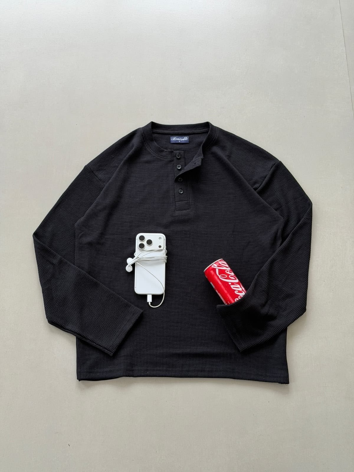 BLACK  NITTED HENLEY - Image 1