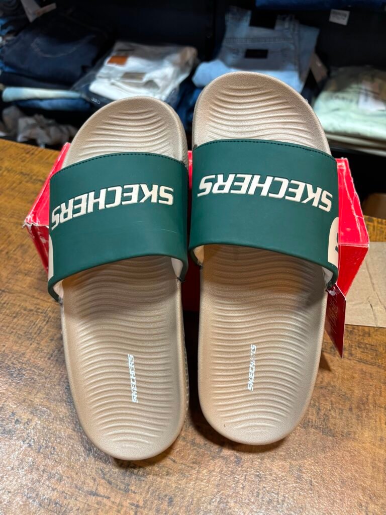 SKECHERS GREEN BROWN SLIDES