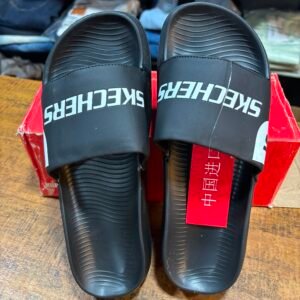 SKECHERS BLACK WHITE SLIDES - Image 2