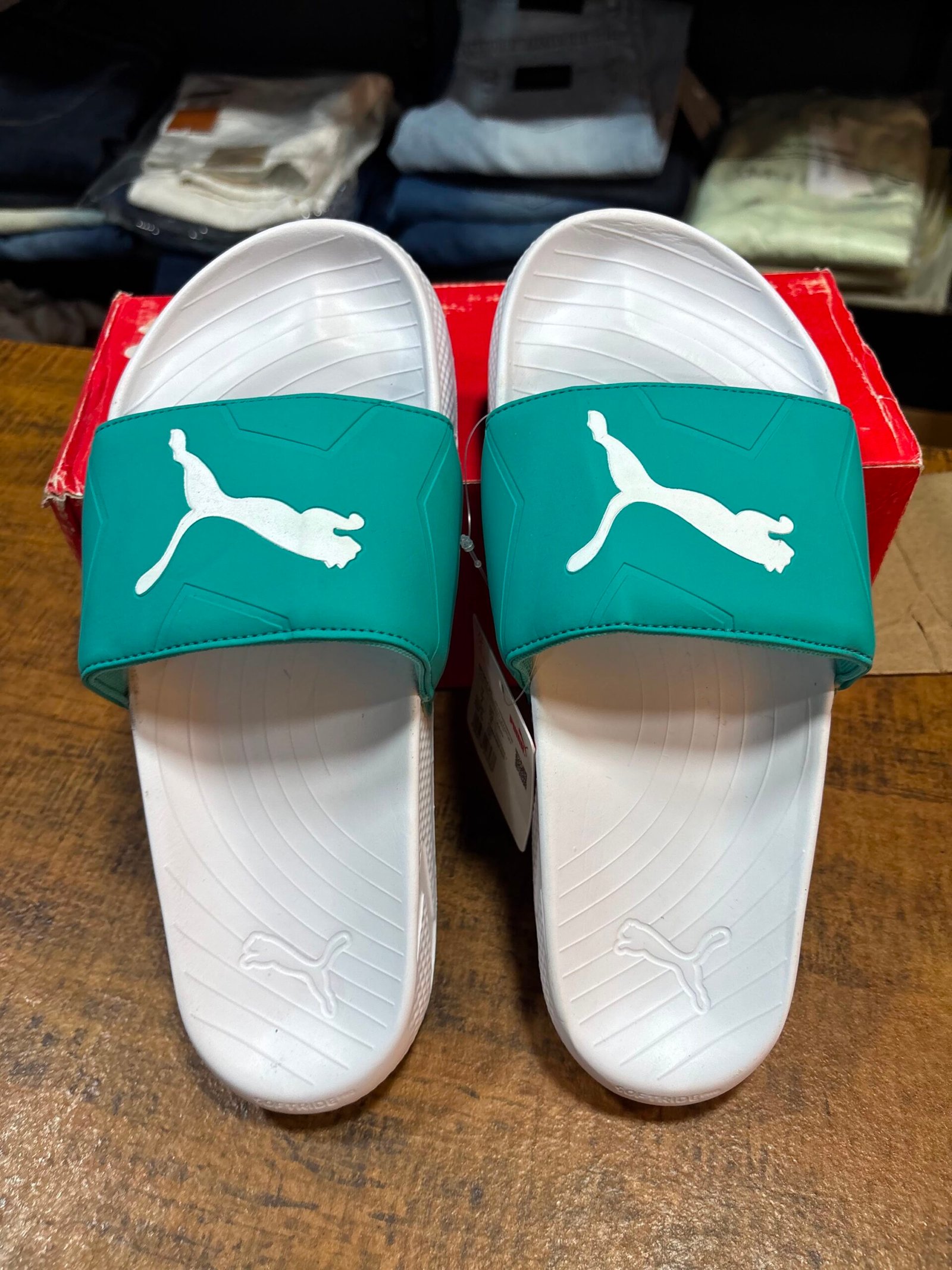 PUMA TEAL WHITE SLIDERS - Image 2